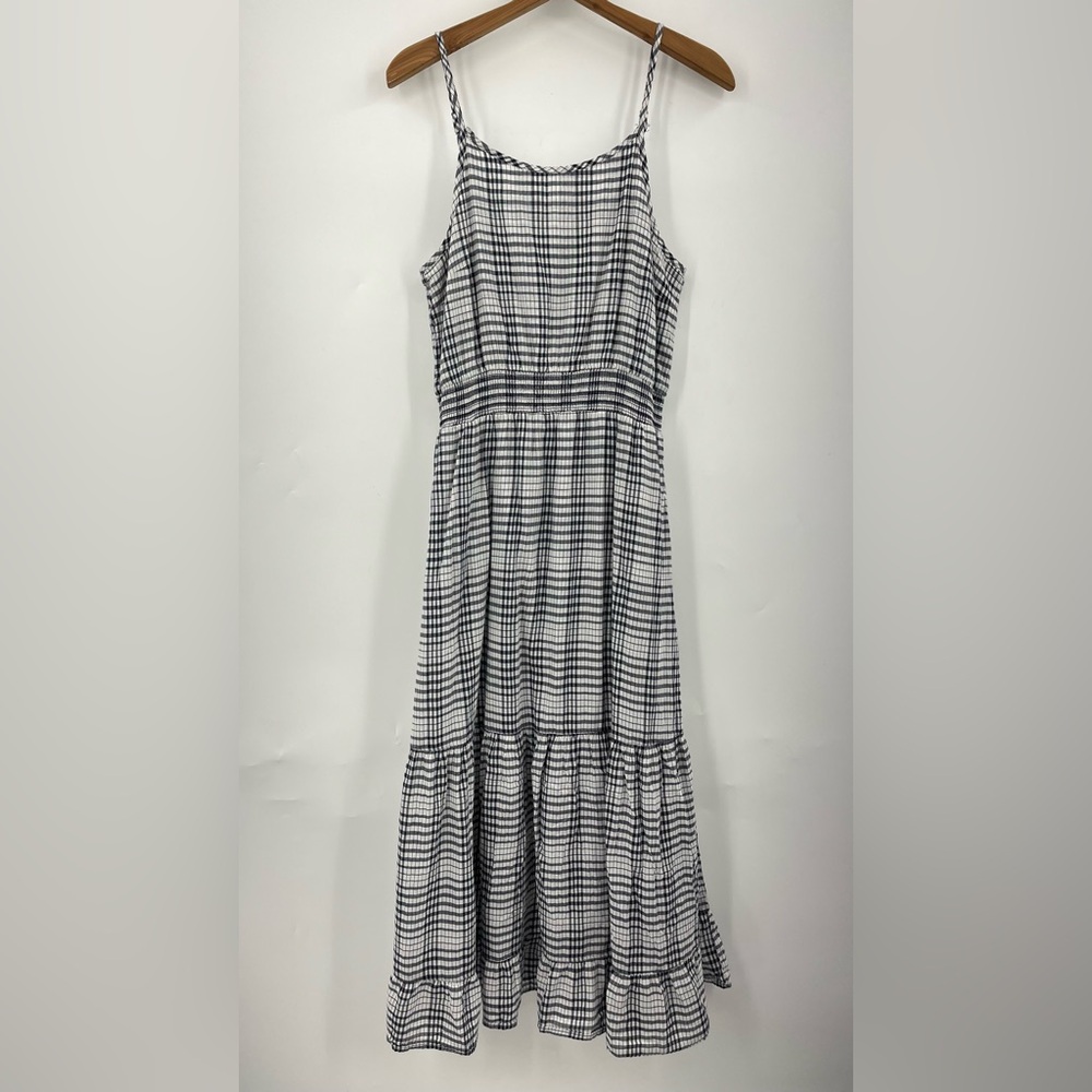 Toad&Co S Airbrush Maxi Dress Organic Cotton blue Stripe plaid sleeveless - Picture 3 of 13